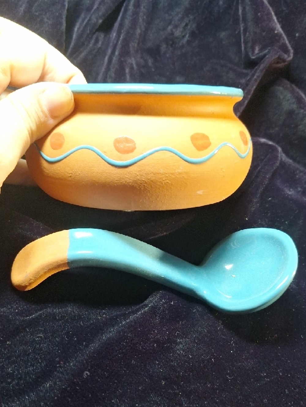Himark terracotta salsa or guacamole Bowl with Ladle - Turquoise & Orange